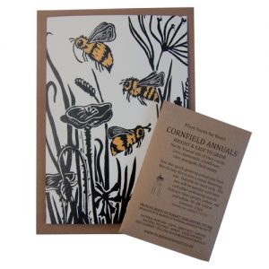Lino Print Greetings Card with Cornfield Annual seeds