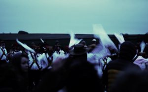Morris dancers on the Cerne Giant celebrating Beltane